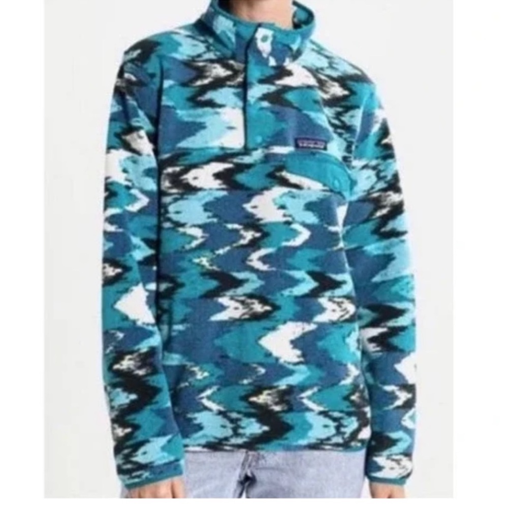 Patagonia Synchilla T Snap Fleece Elwah Blue Trout Tales Size Medium Pullover